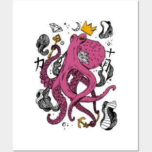 Royal Octopus - Pink and White Posters and Art